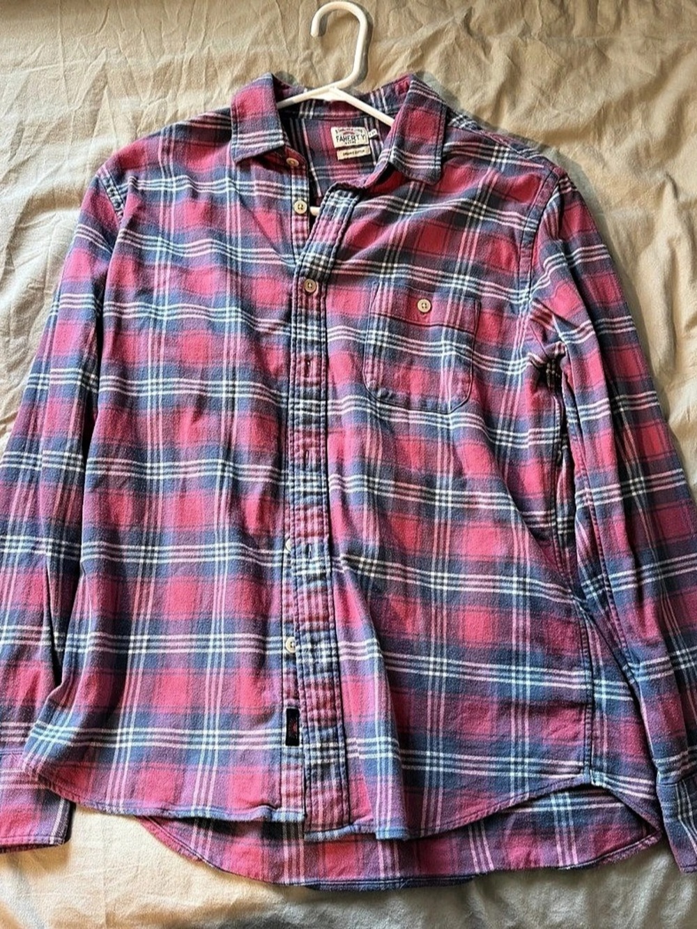 Faherty Plaid Organic Cotton Shirt in Pink & Blue Size Large